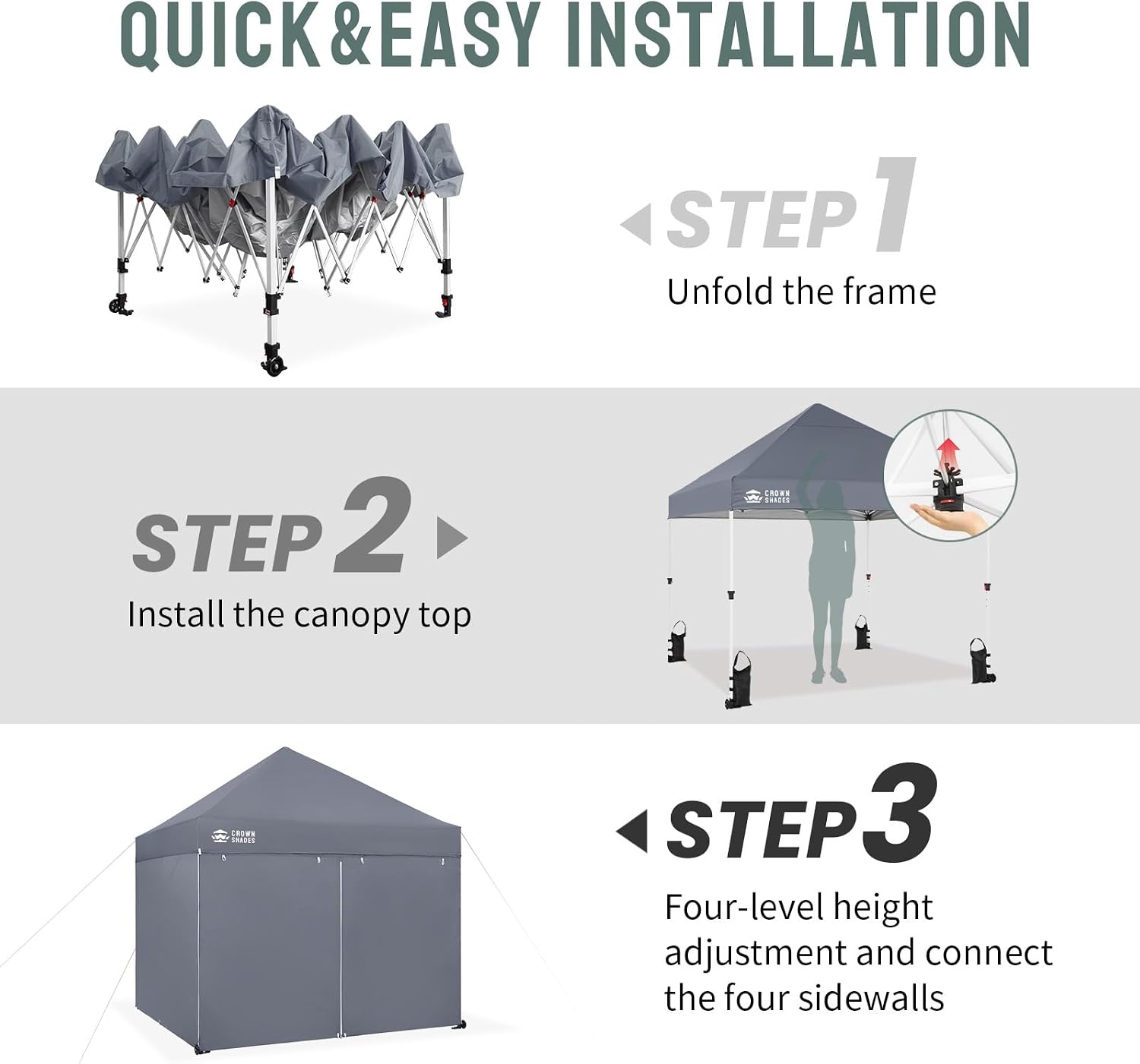  10X10 Pop Up Canopy Tent with Sidewalls, Tall Center, Gray thumbnail
