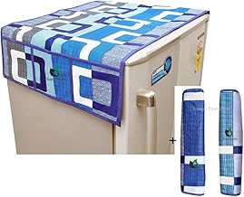 Combo of Designer Refrigerator Cover(Blue), 2 Handle Cover (Blue) Set of 3 Pieces