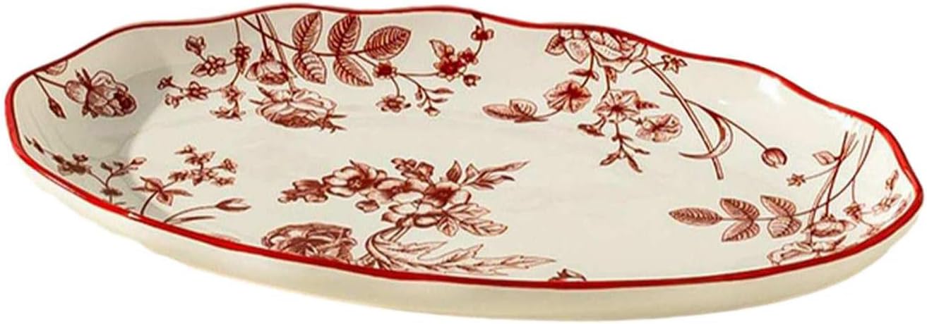 Red Rose Ceramic Tableware Household Simple Personality -12-inch Fish Plate