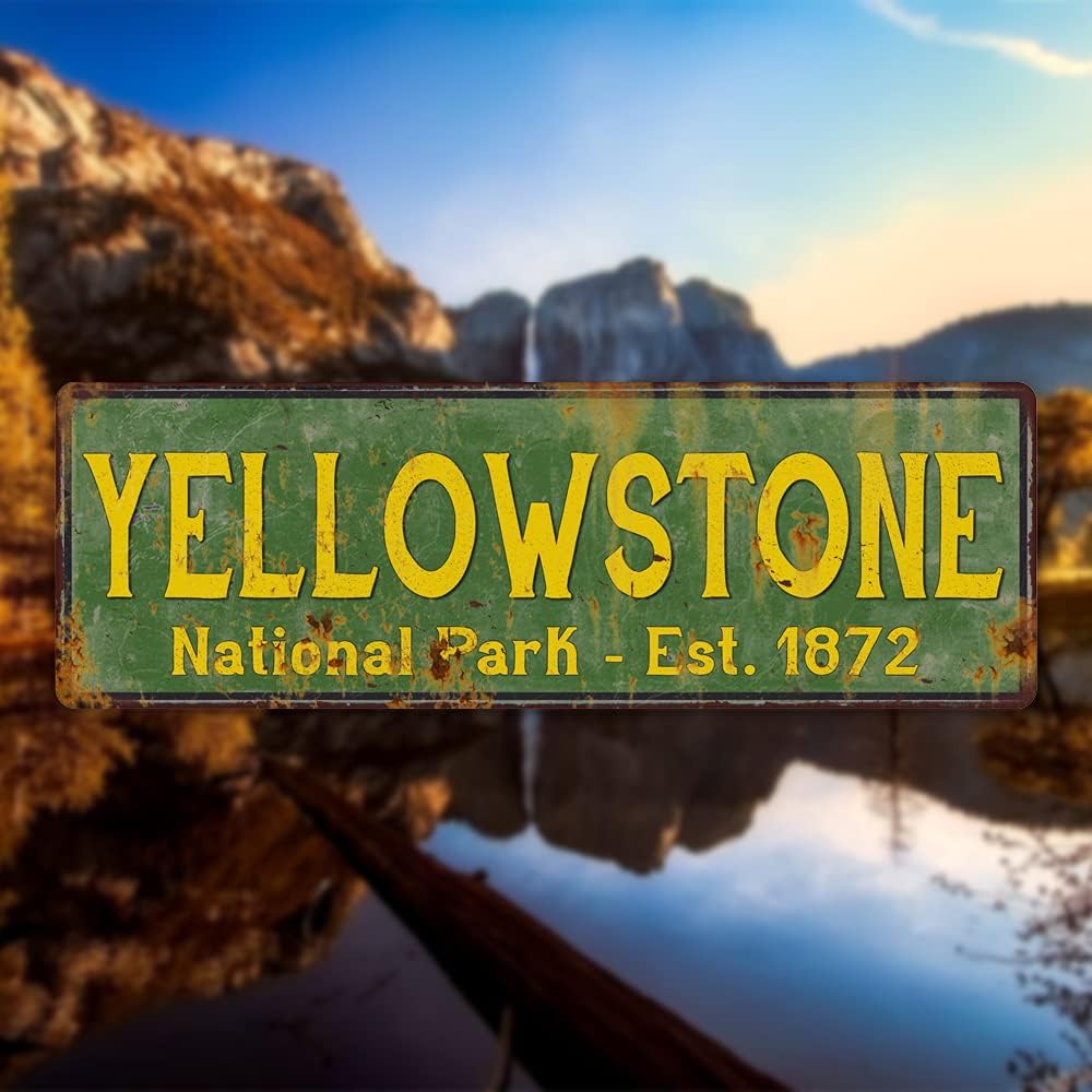 Yellowstone National Park Sign Décor Rustic Signs Cabin Decorations Outdoors Adventure Plaque Nature Tin Wall Art Home Gift 6 x 18 High Gloss Metal 206180057032