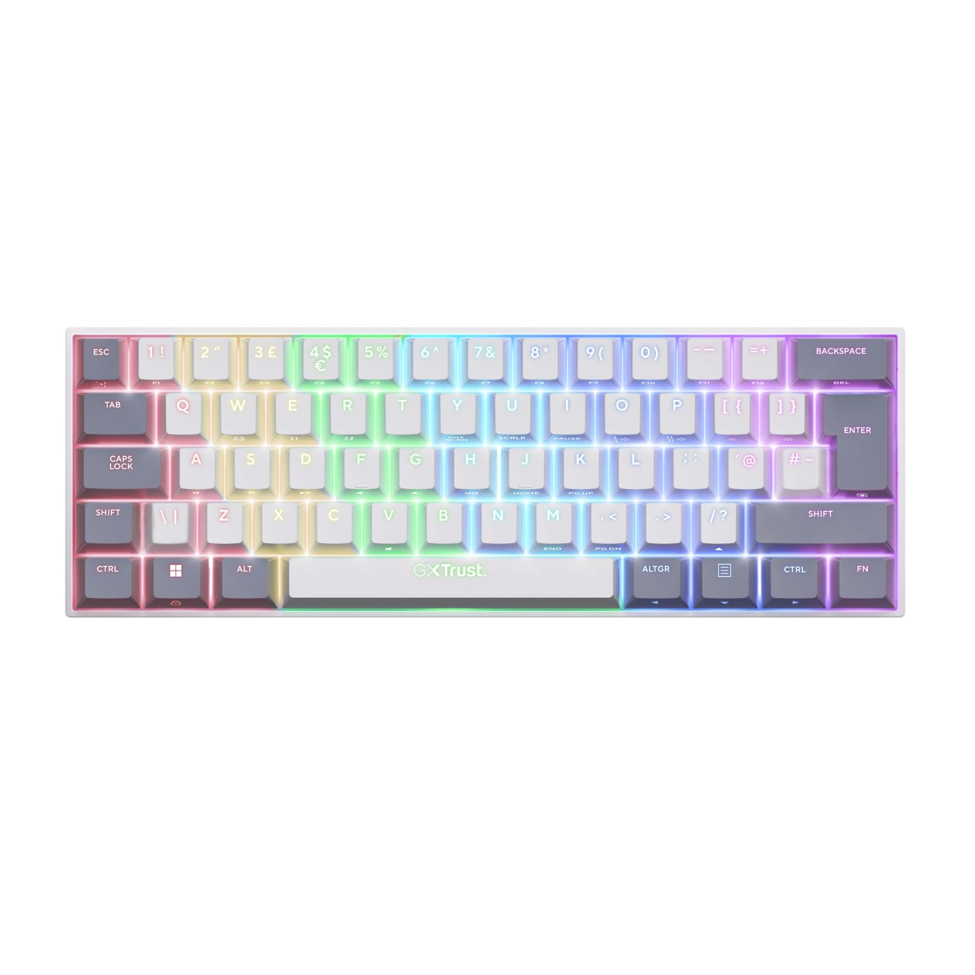 Trust Gxt873 Acira 60% Mini Tri-Mode Wireless Mechanical Gaming Keyboard With Full Rgb Illumination, White