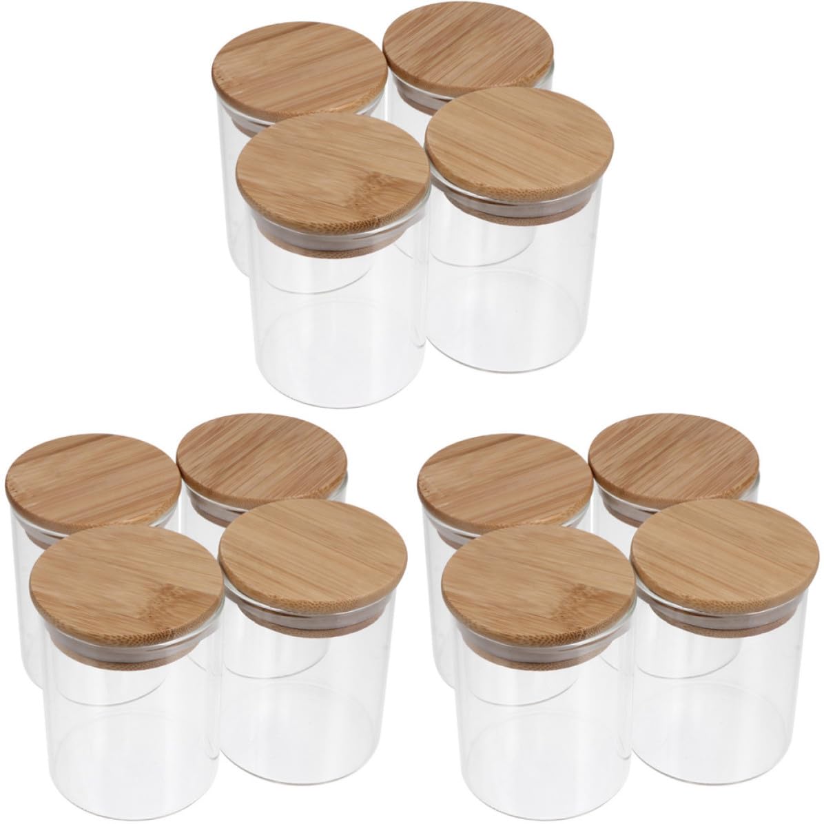 Frascos de Vidrio 250ml con Tapa de Bambú, 12 Piezas | Boca Ancha, Silicona y Cierre Hermético, Conserva Frescura en Cocina y Despensa