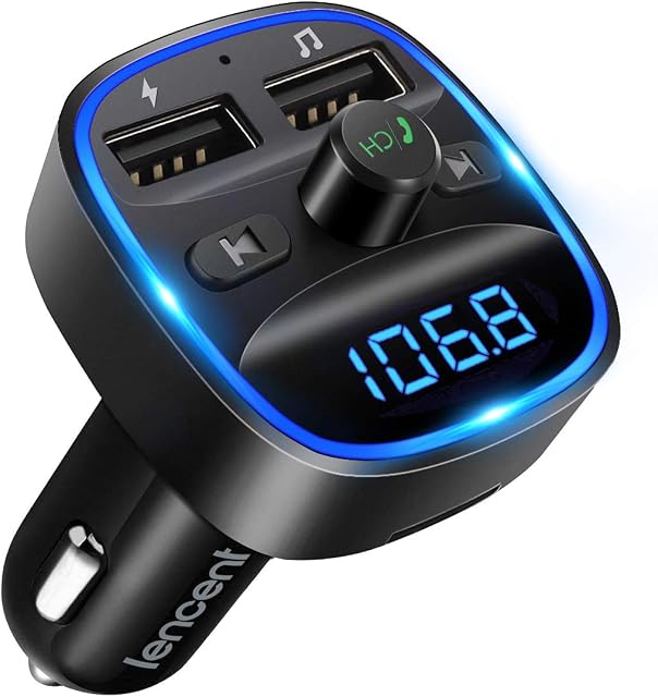 LENCENT-Samochodowy nadajnik FM Blue Tooth, Adapter do radia, ładowarka z przyłączem PD3.0 (USB-A), funkcja głośnomówiąca bezprzewodowy samochodowy odtwarzacz ,transmiter, MP3, USB, pendrive, pamięć flash, i
