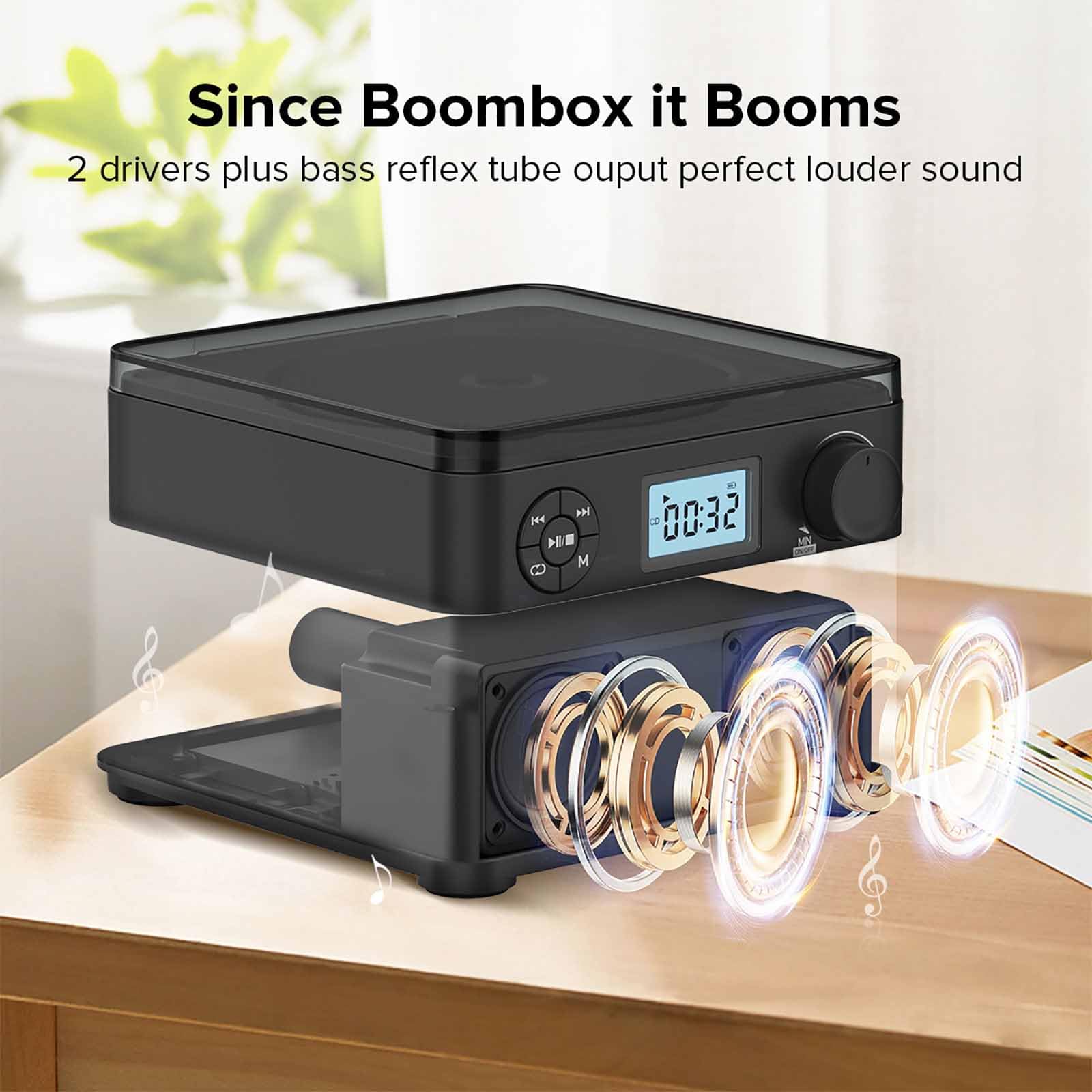 Giradischi in vinile con radio FM e altoparlanti, lettore CD portatile, USB e MP3, compatibile per interni ed esterni