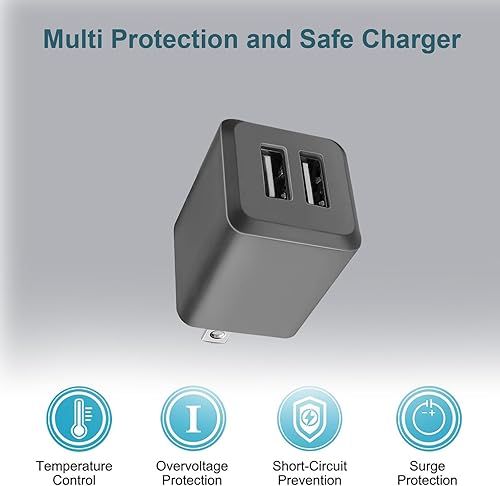 Miniatura 4 de Cargador de pared USB, bloque de carga, cargadores de cubo USB de doble puerto, adaptador de corriente, caja de enchufe de carga de ladrillo para