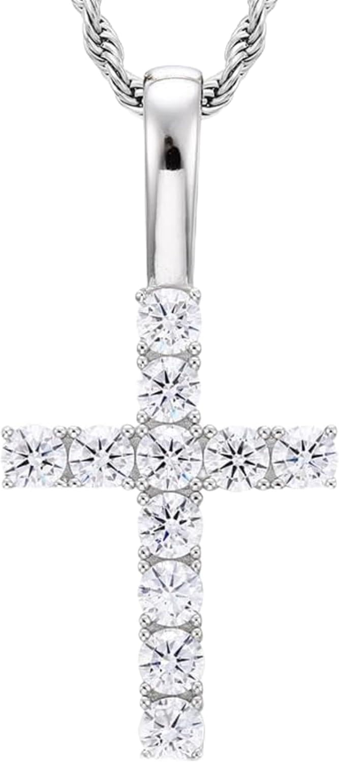 14K Gold 5mm Diamond Cross Pendant Necklace for Men, Trendy and Stylish Accessory for Music Festivals and Night Outs