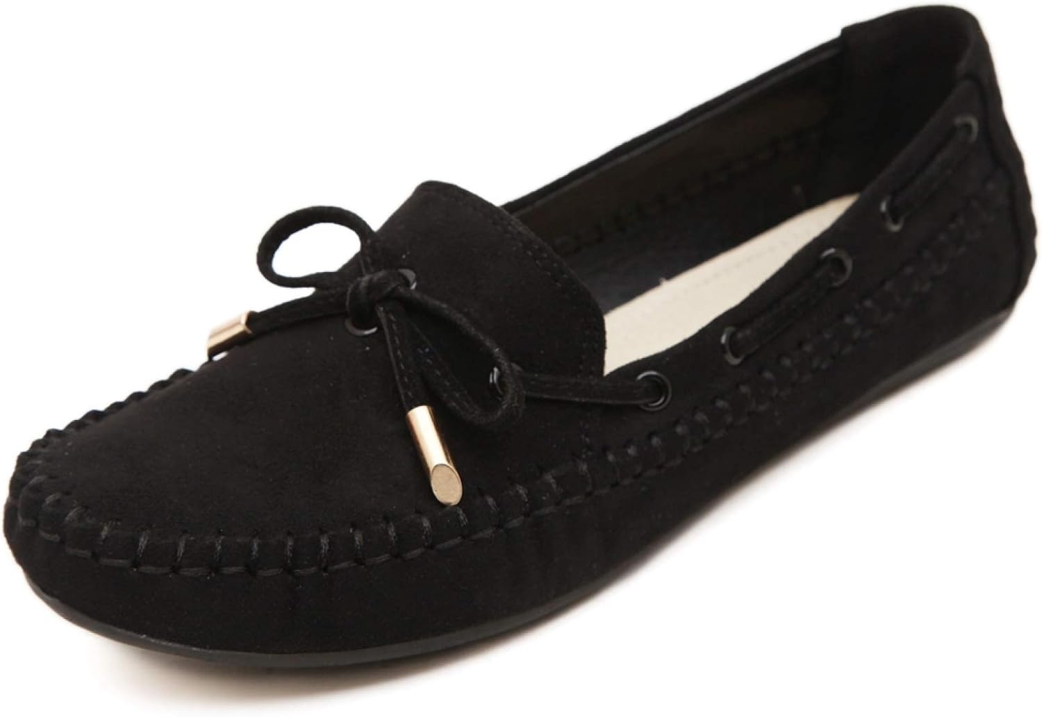 [PANLON] モカシン レディース ブラック スリッポン 蝶結び ローファー フラットシューズ ママシューズ コンフォート 通気