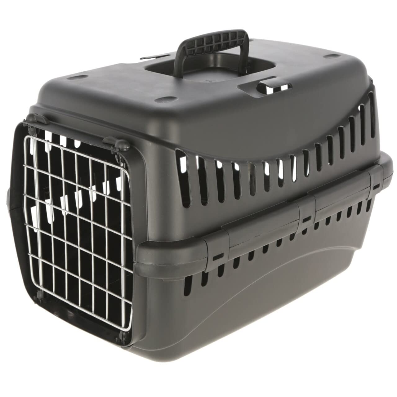 Kerbl Pet Transportbox Expedion ECO, 58x38x38cm, schwarz, für Tiere bis 11kg, recycelter Kunststoff, Katzen und kleine Hunde, Tiertransport