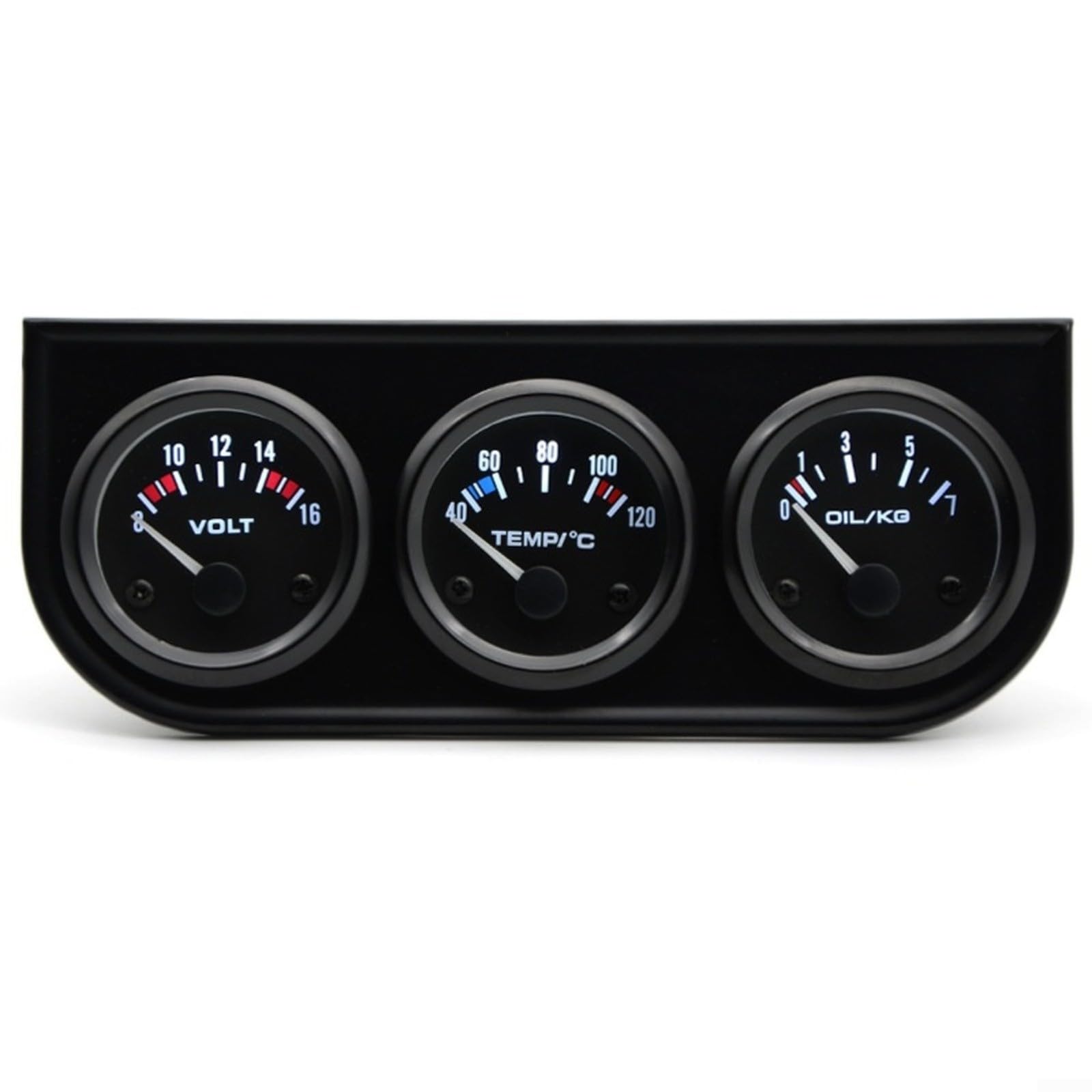 52 mm schwarzes Dreifach-Messgerät-Set, Spannungs-, Wassertemperatur- und Öldruckmessgerät mit LED-Anzeige, für Auto, Motorrad, LKW, Traktor, Schiffsmotoren