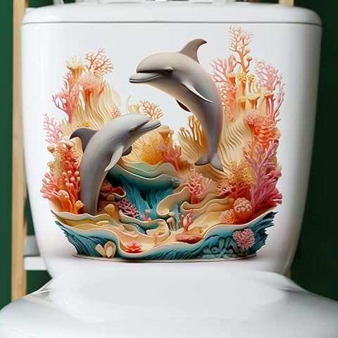 Dolphin Coral Floral Toilet Cover Decals Cover