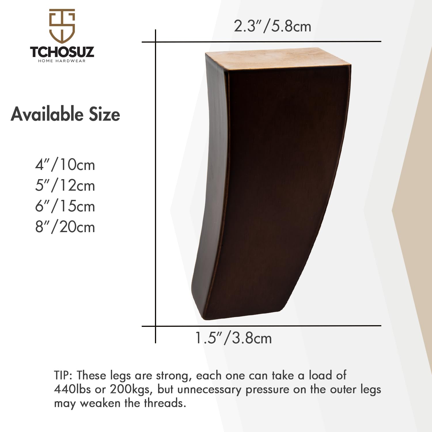 TCHOSUZ 4 inch / 10cm Wooden Furniture Legs - Image 4