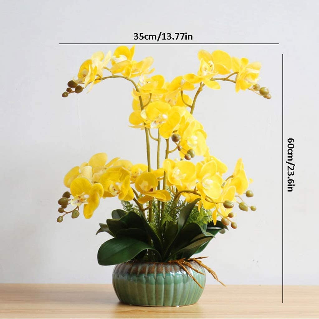 Bellissime Orchidee Fiori Artificiali Fiori di Seta Artificiali Pianta di Orchidea Phalaenopsis Artificiale, Composizioni Floreali di Fiori di Seta con Vaso di Ceramica,