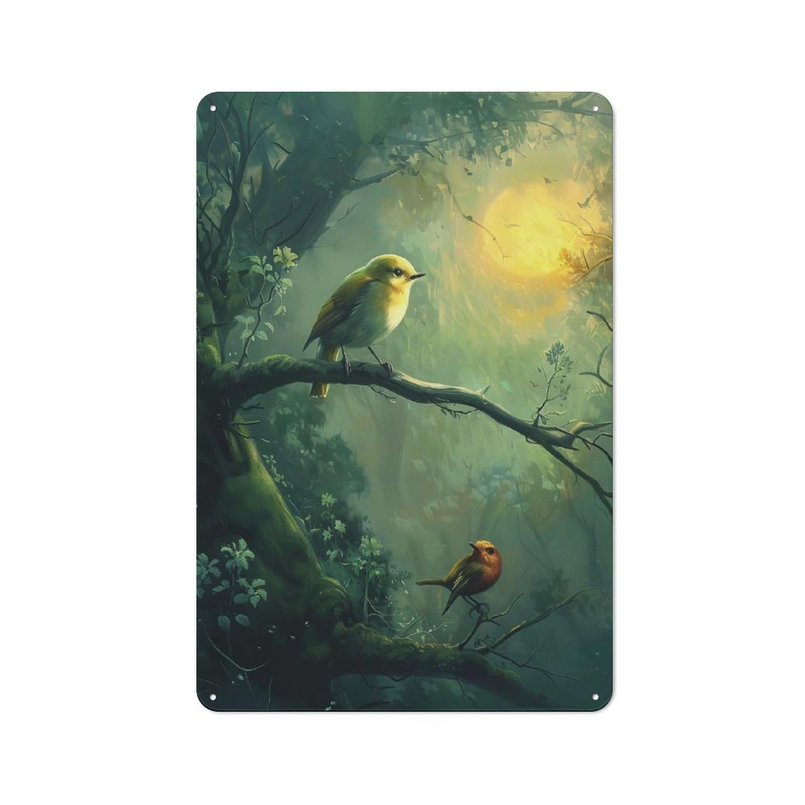Junmoney Birds In A Misty Forest For Café Or Restaurant, Vintage Metal Sign 30X20cm, For Vintage Wall Decor Fans, For Cafés, Pubs And Restaurants