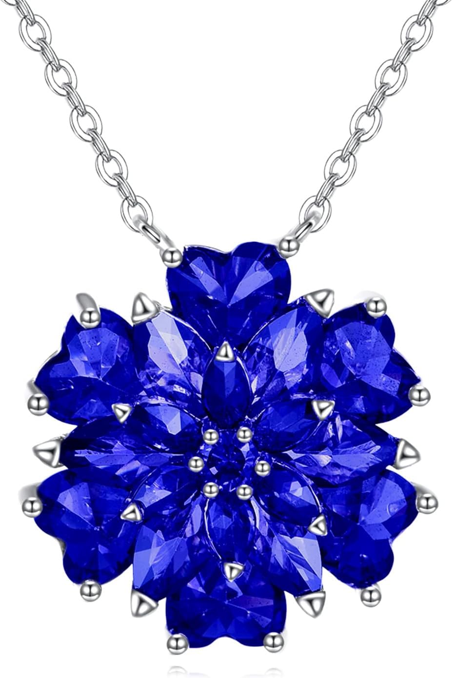 Flower Birthstone Necklace for Women 925 Sterling Silver Birthstone Cubic Zirconia Pendant Anniversary Birthday Jewelry Gifts for Her Wife Mom Daughter