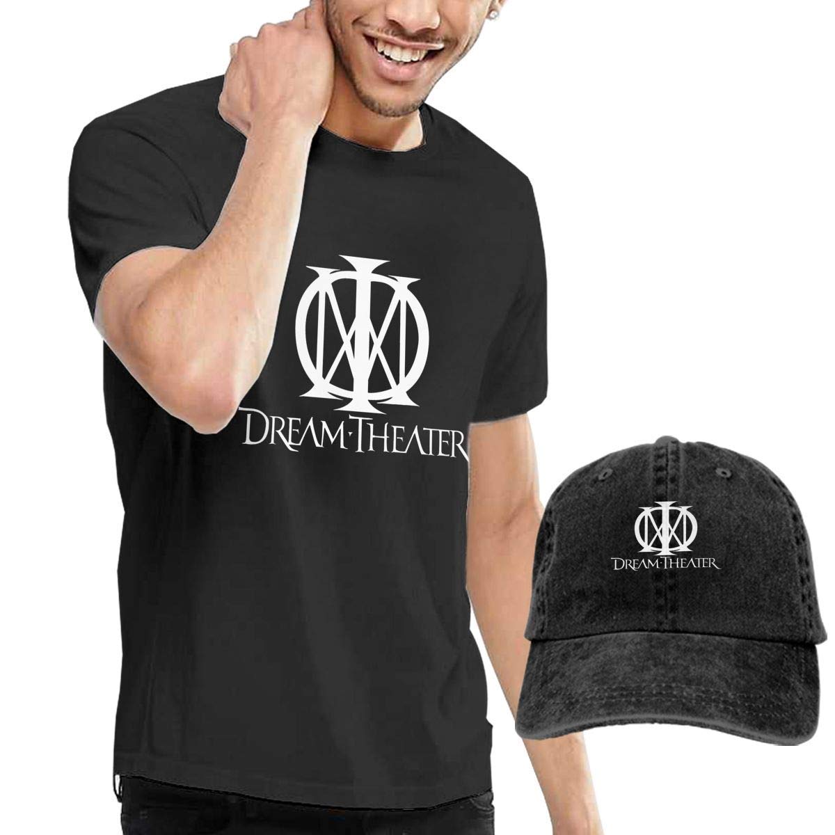 Mens Classic Dream Theater Tshirt and Washed Denim Hat Casquette Black