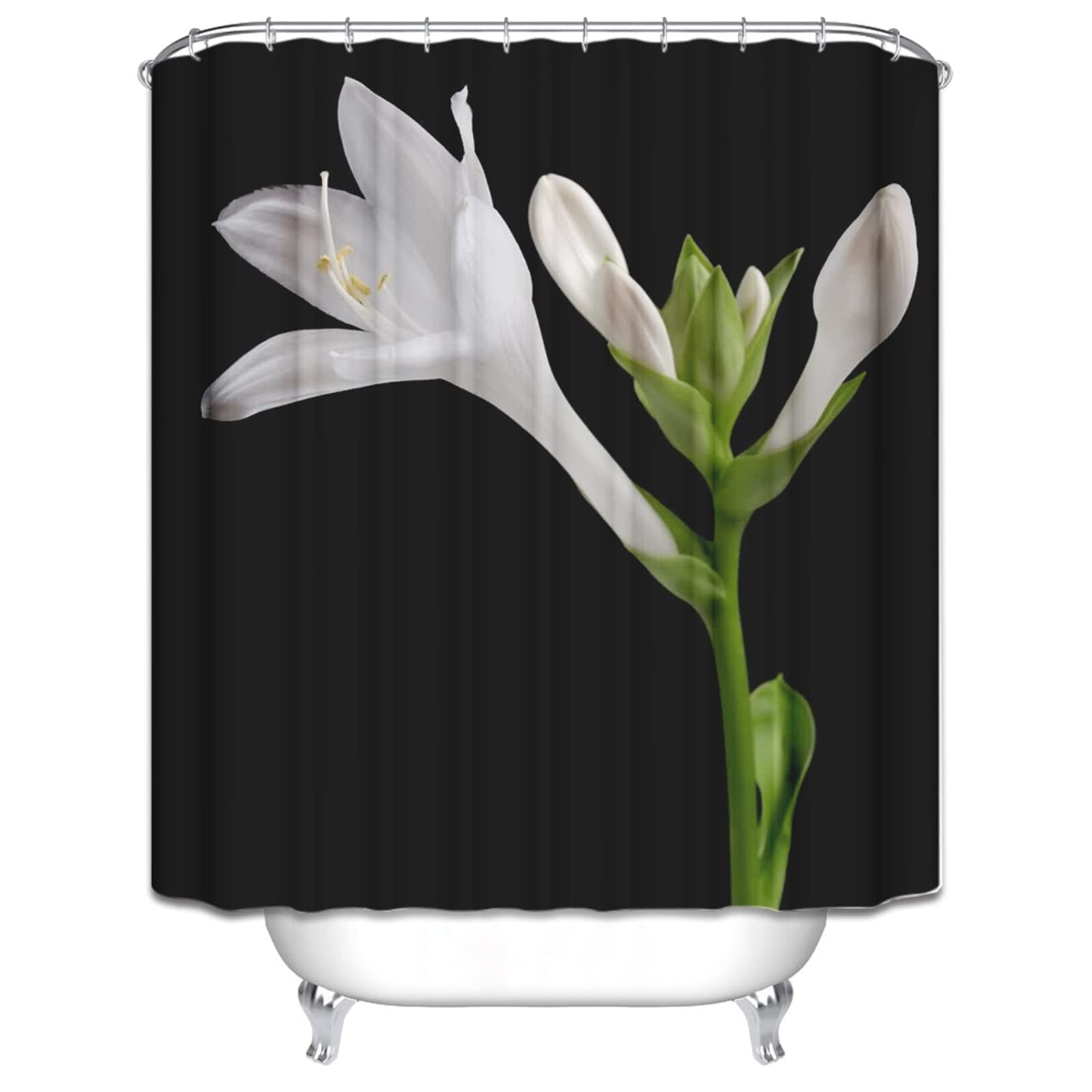 Tenda per Doccia Lavabile, Poliestere Multicolore Fiore bianco Tenda vasca da bagno, lavabile, asciugatrice rapida, 165x180cm