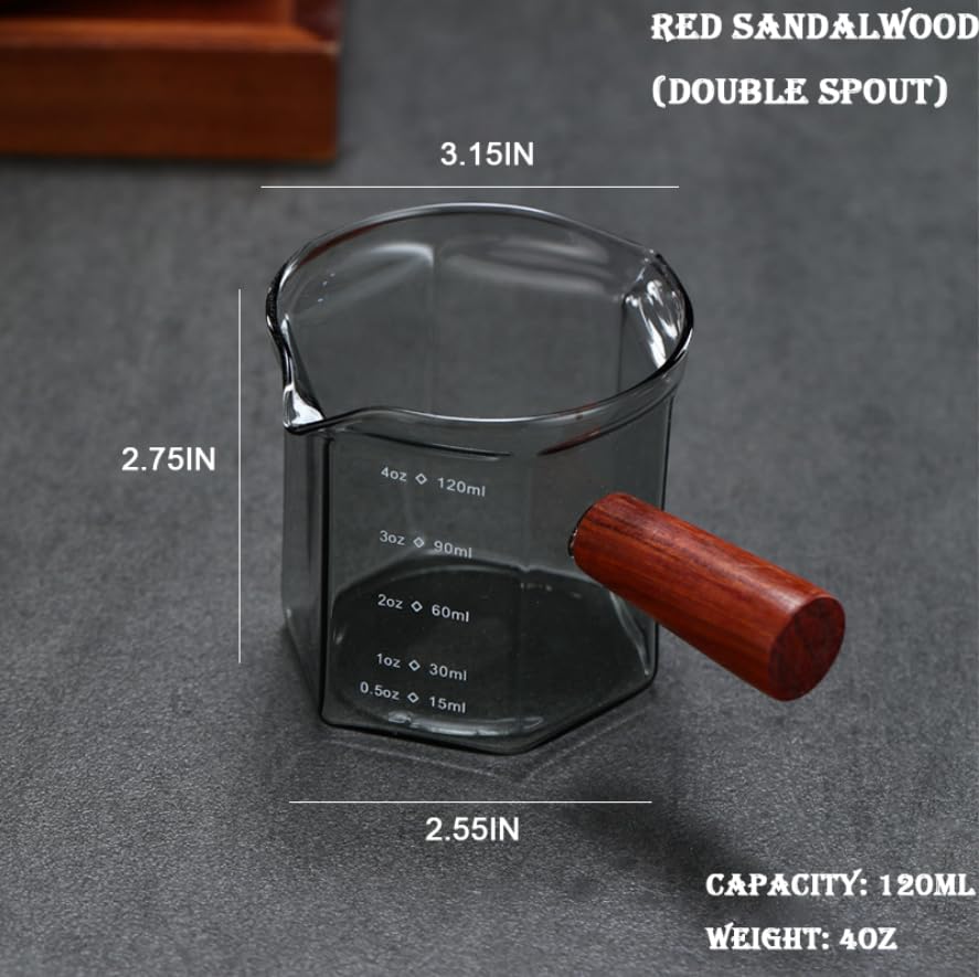 Vaso medidor espresso 120ml doble pico con mango madera miniatura 2