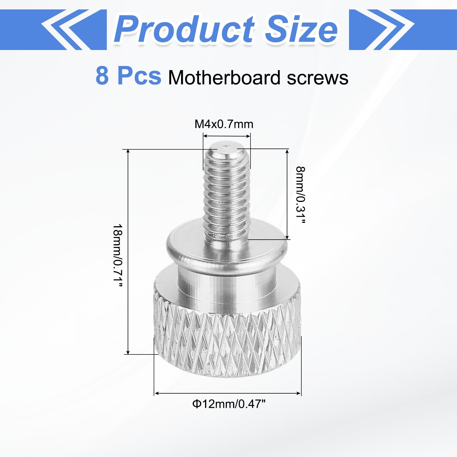 MECCANIXITY 8Pcs M4x0.7mm Aluminum Thumb Screws, 12x18mm(ODxH) Computer Case Thumb Screws for PC Side Panel Motherboard Mounting Screw, Silver