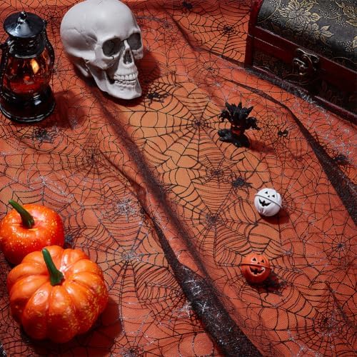 WEBEEDY 2 Yards Halloween Spider Web Tulle Fabric 150cm/59 Wide Soft Black Lace Fabric by The Yard Cobweb Gothic Fabric for Halloween Party Decor Table Runner Home Decoration DIY Dress Sew Craft - 3