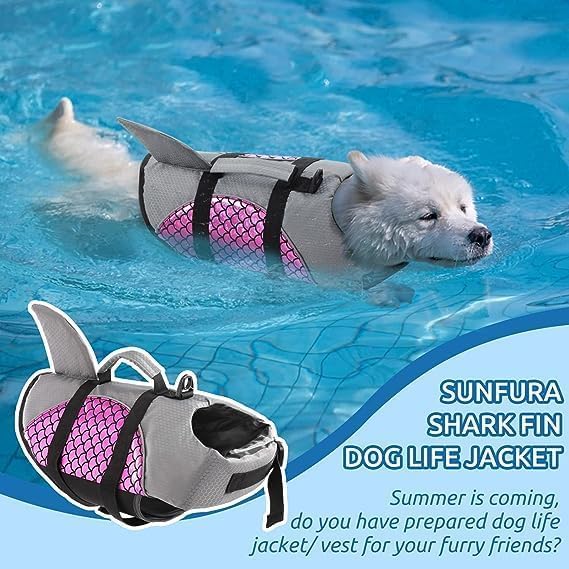 Olpad Unique Shark Fin & Mermaid Scale Dog Life Jacket with Rescue Handle, D-Ring for Leash and High Visibility, Adjustable and Reflective Pet Life Vest for Swimming, and Water Safety (Pink, L) 3