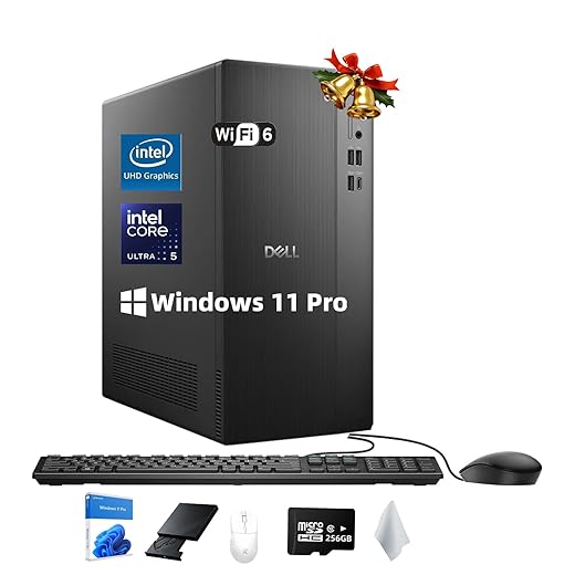 Dell ECT1250 Slim Tower Desktop(2025) - Intel Core Ultra 5 225(10 Cores, Up to 4.9GHz), Intel UHD Graphics, Wi-Fi 6, BT 5.4, Windows 11 Pro, Keyboard & Mouse & Accessories(32GB DDR5 RAM, 1TB SSD)