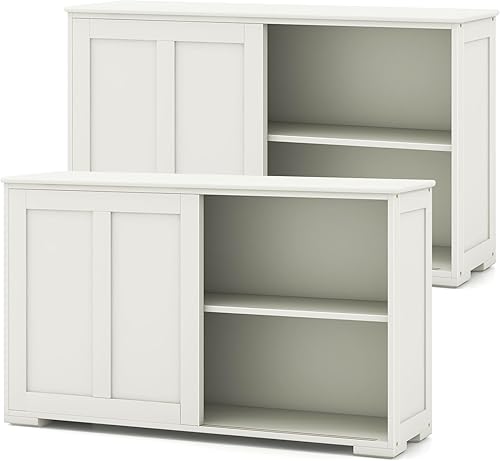 Miniatura 18 de Costzon Aparador Buffet Gabinete, Gabinete de Almacenamiento de Cocina de Madera con Estante Ajustable, Puerta Corrediza de Granero, Gabinete de