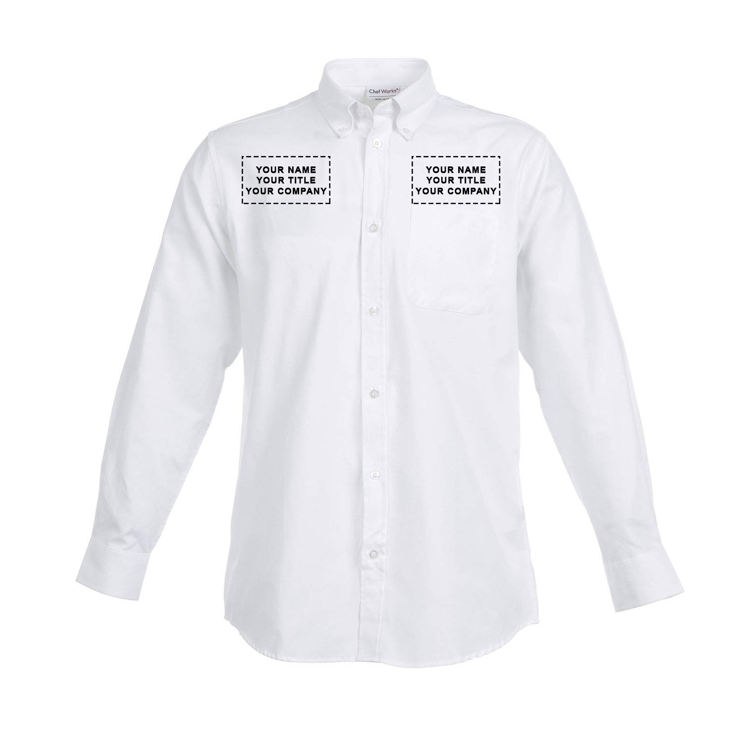 Chef Works Custom Embroidered Mens Oxford Dress Shirt, White, 4XL