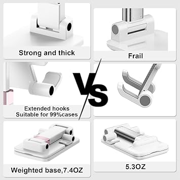 Phone Stand for Desk, Cell Phone Holder Adjustable Office Cellphone Stand for Desk Adjustable Tablet Stands Compact Design for iPhone iPad Android Devices Under 12, White,2Pack