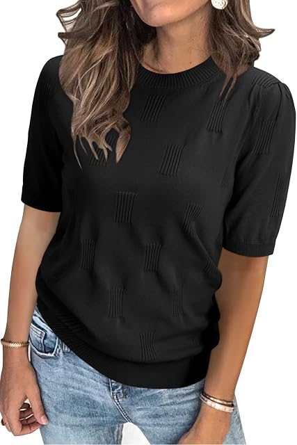 Arach&Cloz 2026 Chandails de printemps d'été femmes Puff Short Sleeve Tops Col d'équipage Pull en tricot léger Chemise robe Blouse