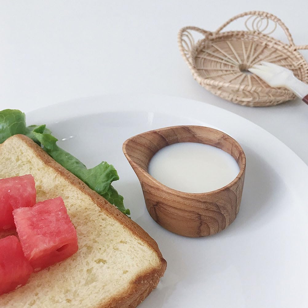 UKCOCO Wooden Milk Cup Handmade Teak Milk Drinking Cup Retro Mini Natural Solid Wood Teacup for Breakfast Afternoon Tea Coffee Sauce Serving 1.96 X 1.96 X 1.18 in