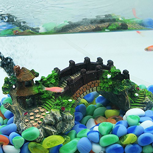 Dimart Super Magical Aquarium Resin Decoration Colorful Bridge Pavilion Tree Rockery For Fish Tank Multicolor #TOP6