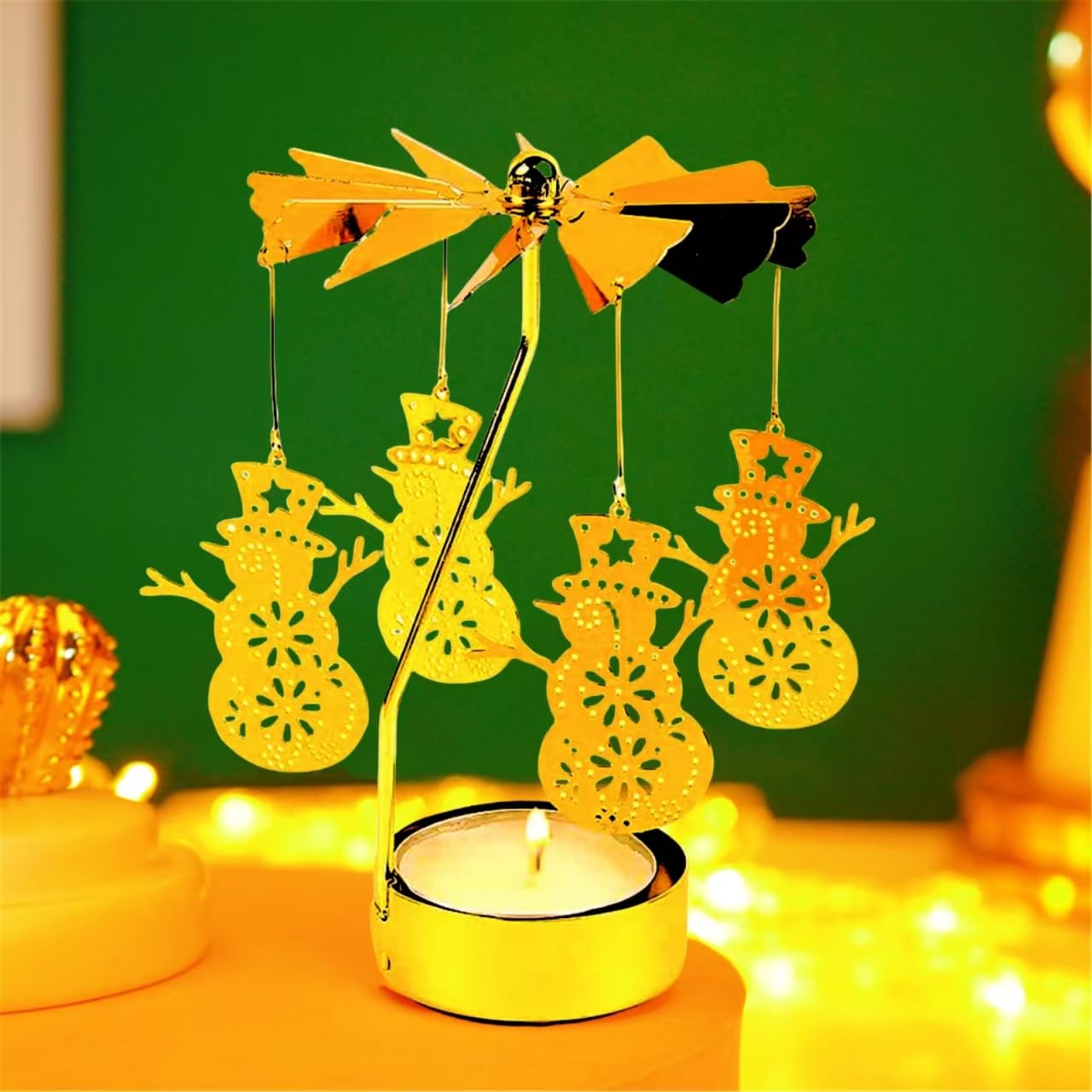 4Everhope Women's Snowman Spinning Candle Holder, Rotating Carousel Tealight Candle Holder, Unique Birthday Gift For Mom, Sister, Christmas, Valentine's Day, Party Decor, Gift (Snowman)