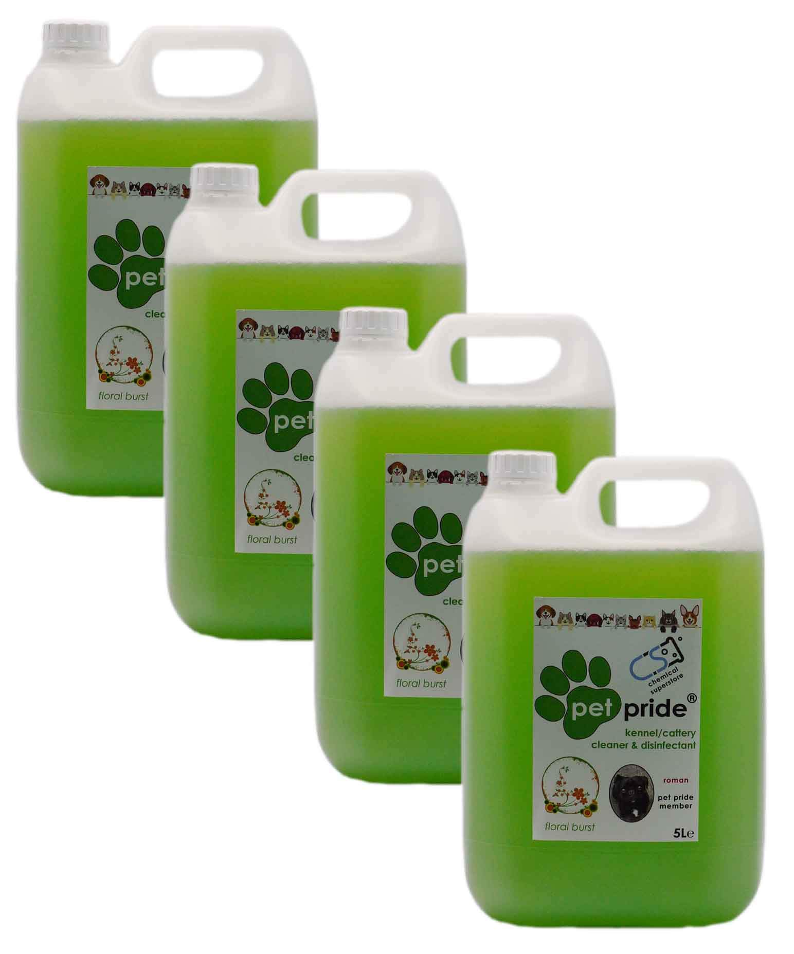 4 x 5L Pet Pride Kennel/Cattery Cleaner, Deodoriser - FLORAL
