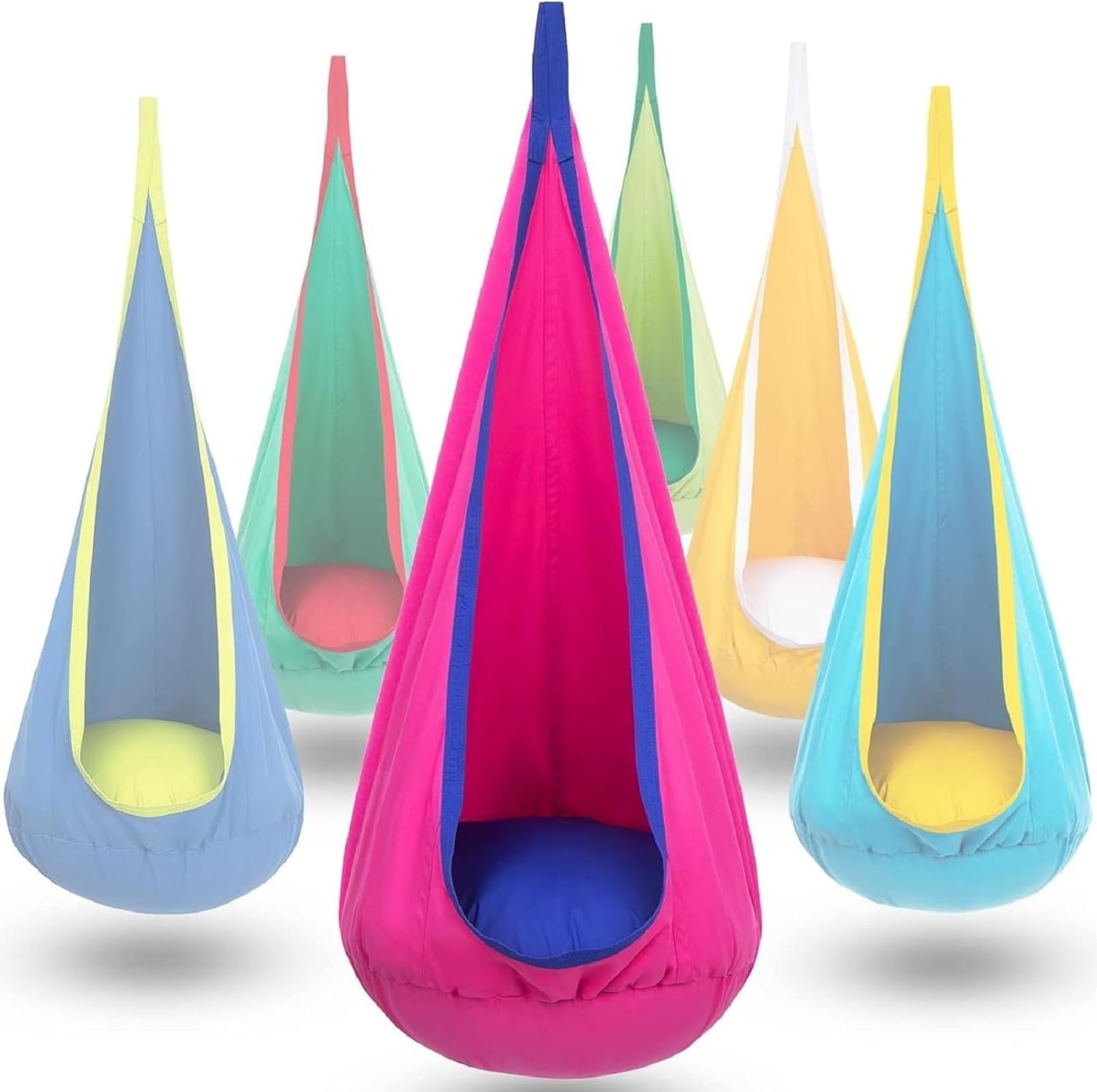VIsuIvit Kids Pod Swing Seat Chair, Hammock Chairs witha Inflatable Pillow and All Accessories for Indoor and Outdoor (Red)