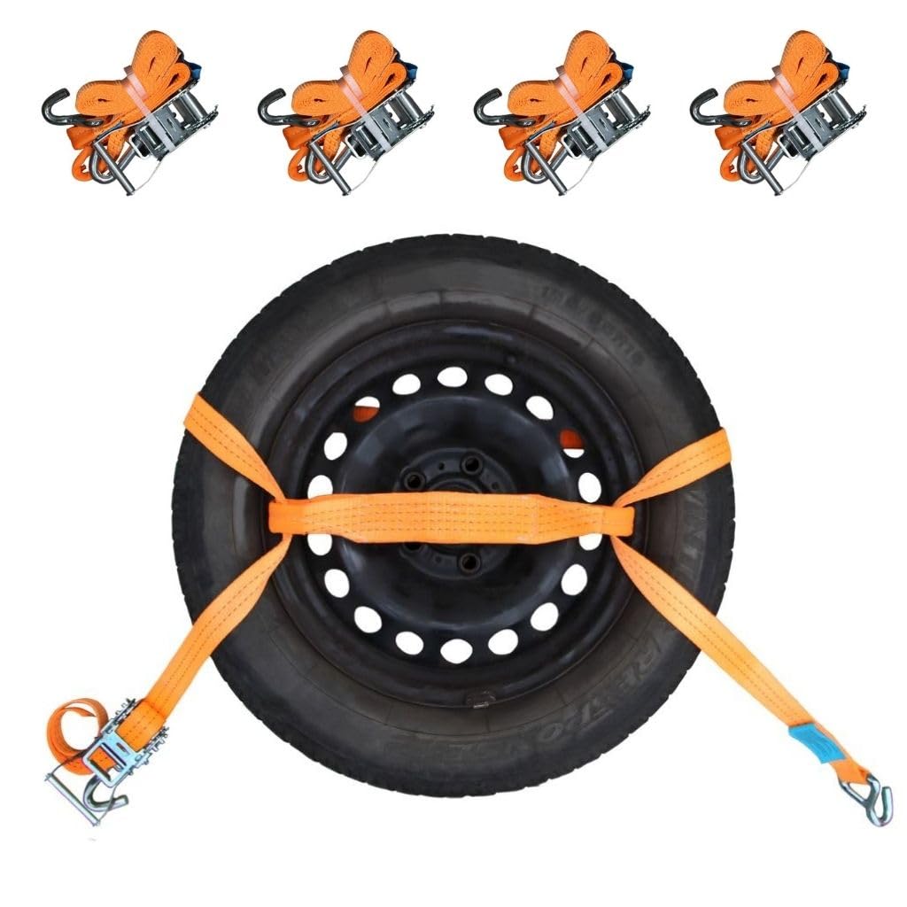 Zurrgurt-Set zum Fahrzeugtransport, 4 Stück, 35 mm x 2,90 m, 3-teilig