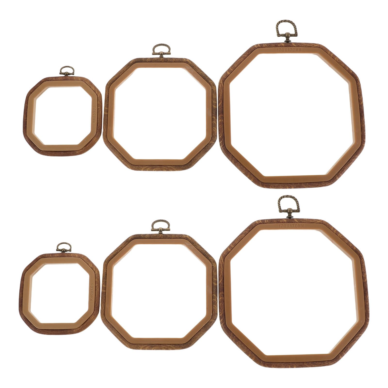 Angoily Bastidor de bordado octogonal de 6 piezas - Surtido de bastidores de punto de cruz de imitación madera para manualidades - Accesorios de costura para decoración de fiestas y festividades