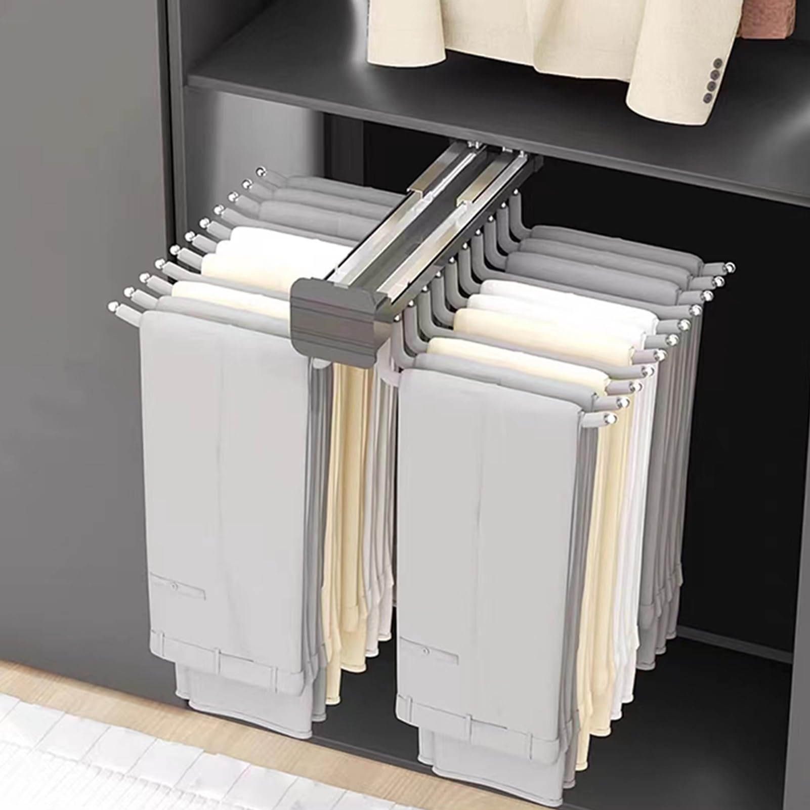Porte pantalon coulissant cintre extractible et tringle valet pour penderie