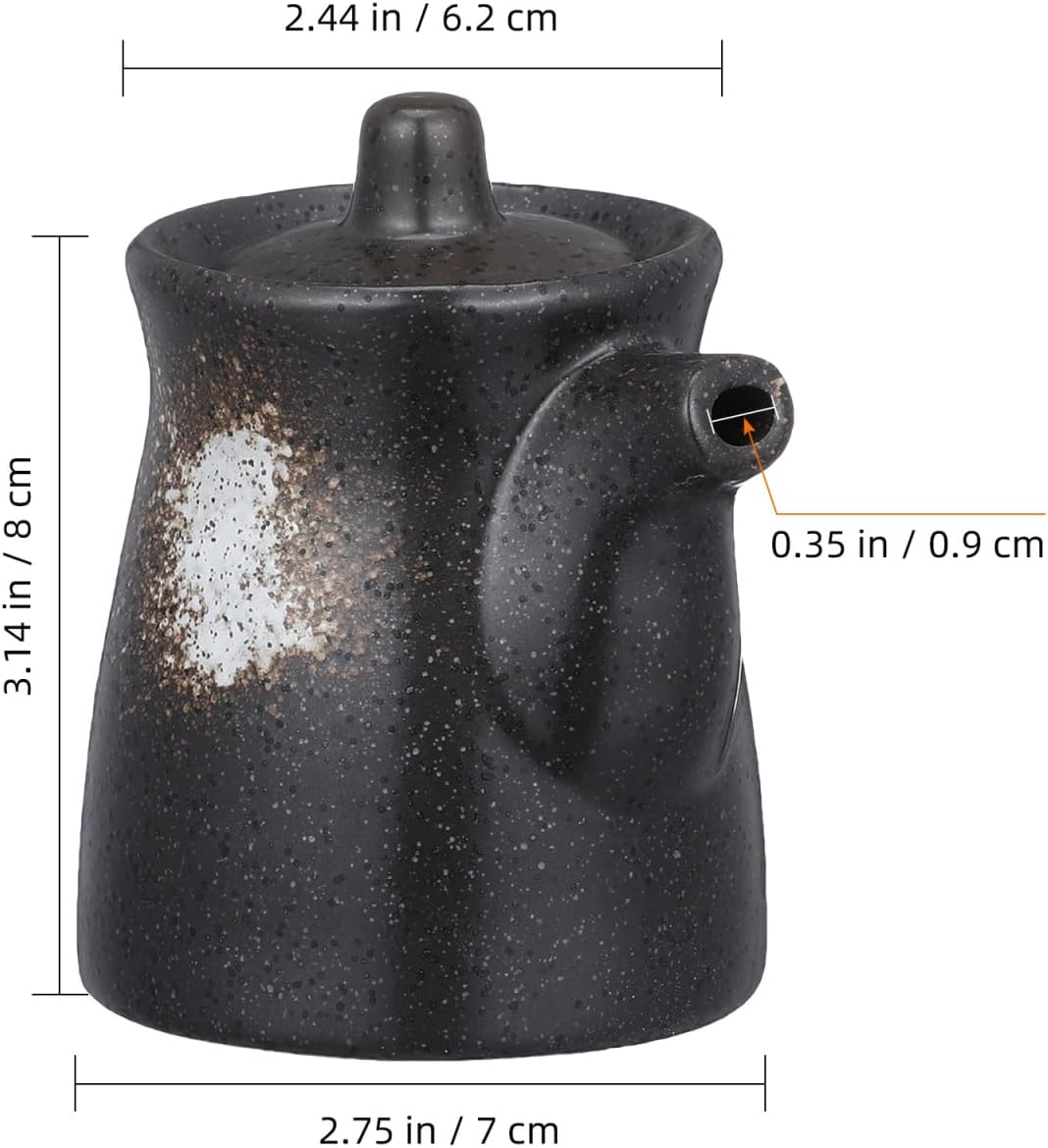 UKCOCO 2Pcs Ceramic Soy Sauce Dispensers: 200ml Japanese Style Soy Sauce Bottle Seasoning Dispenser for Vinegar Olive Oil - Perfect For Kitchen Dining Table (Black)