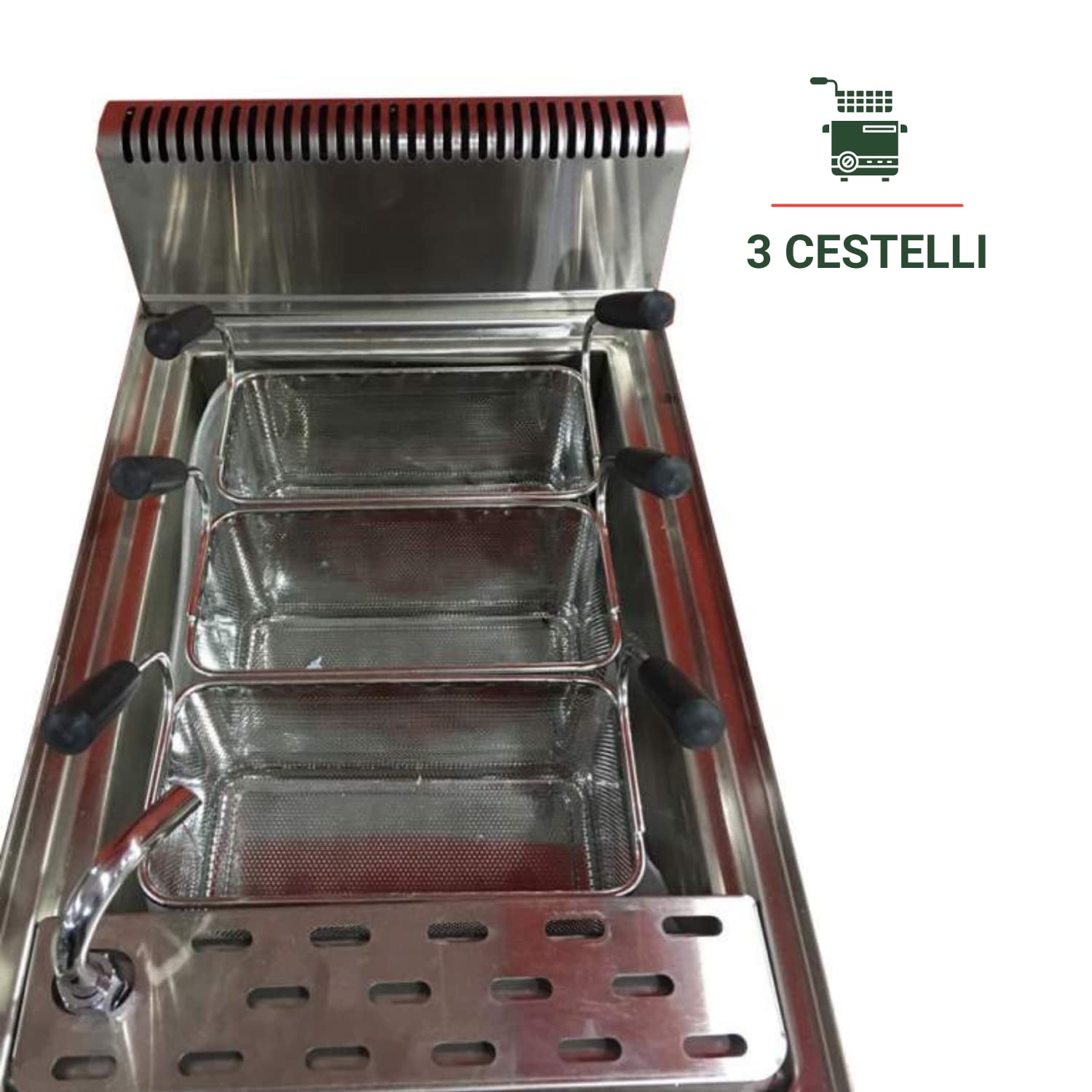 Ristoattrezzature Cuocipasta a Gas da Banco - Struttura in Acciaio Inox - Capacità 3 cestelli