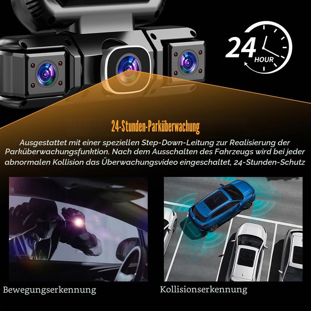 4-Kanal-Dashcam mit WLAN und Nachtsicht,360° All-Around Protection,4-Channel 360° Dash Cam,4 Kanal Dashcam Auto Vorne Hinten Innen Seiten mit Nachtsicht,G-Sensor (64G,Zigarettenanzünder)