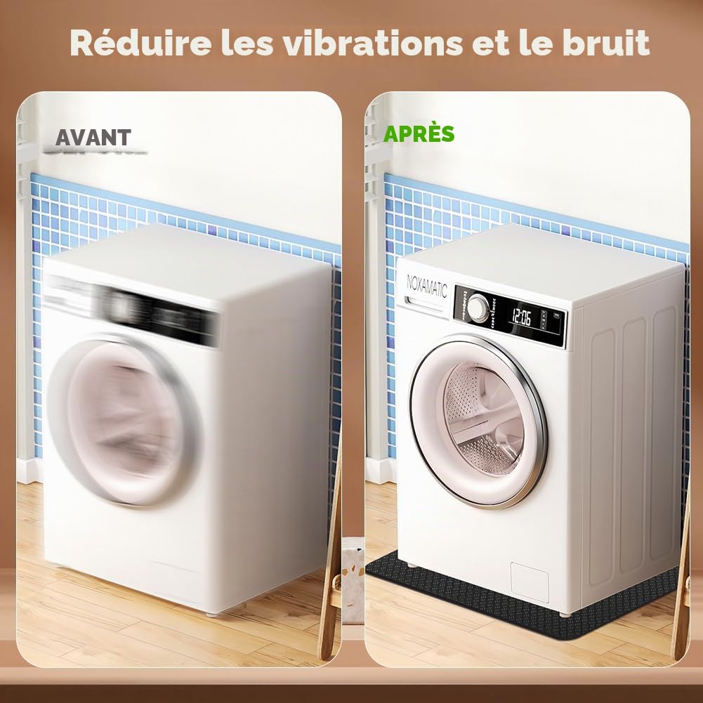 Tapis anti-vibration en silicone pour machine à laver, 60 x 60 cm, double face, antidérapant, étanche, pour machine à laver, réfrigérateur, sèche-linge, machine à laver et réfrigérateur