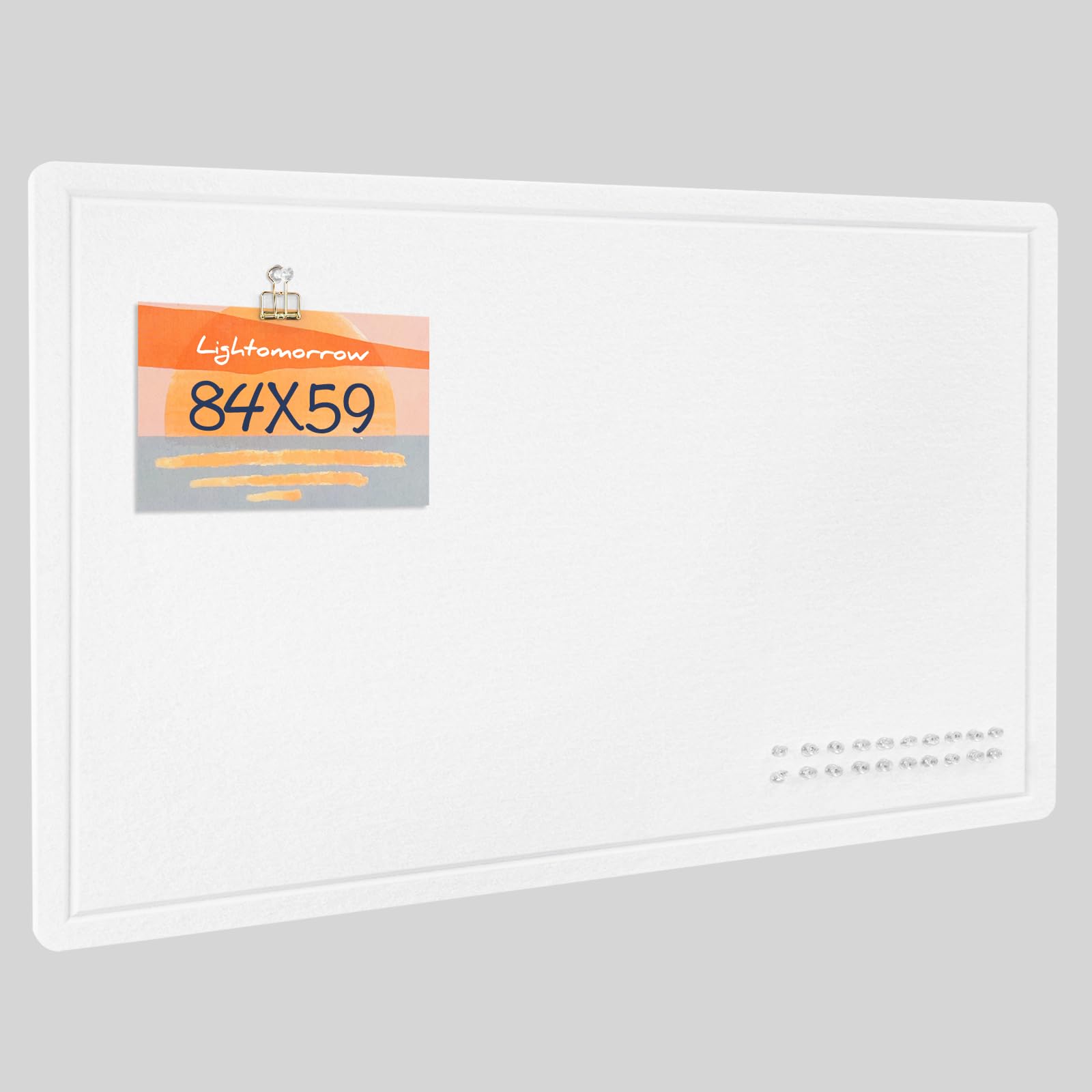 Lightomorrow Tablón de anuncios, 84 x 59 cm, tabla de fieltro – alternativa decorativa a la pared, tablero plegable con tabla de oración autoadhesiva y 20 agujas – blanco