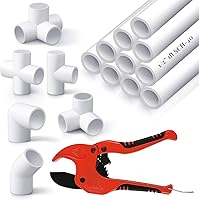 Tellegloww 1/2 Inch PVC Pipe Kit: 10 Pipes + 42 Fittings & Cutter for DIY Greenhouse, Garden, Farm Projects
