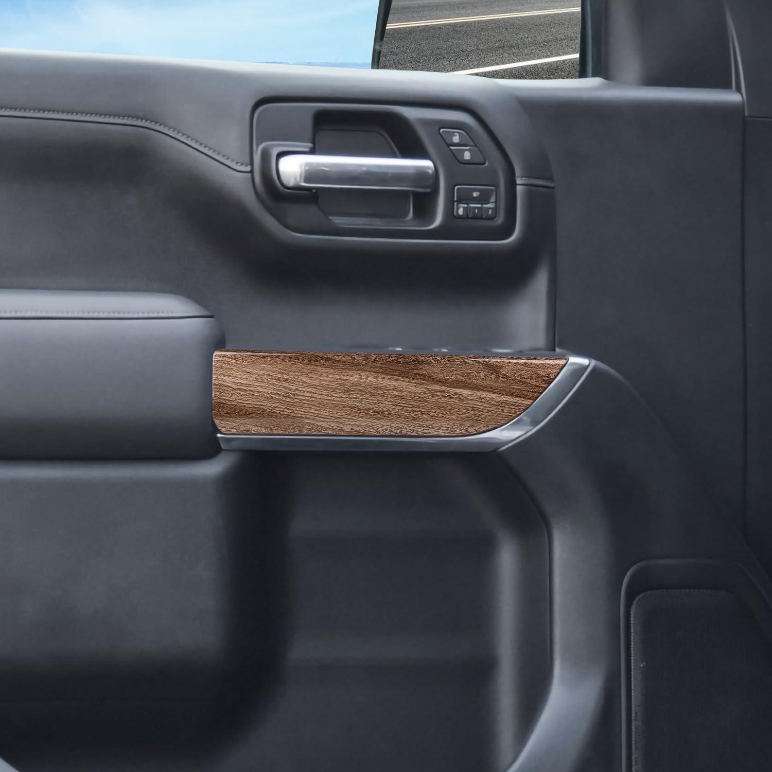 RT-TCZ for Silverado Inner Door Panel Trim Cover for Chevy Silverado GMC Sierra 2019 2020 2021 2022 Wood Grain Interior Accessories 4pcs (for Double Cab)