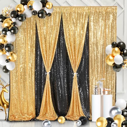 Image of Gold Sequin Backdrop Curtain Drapes Wall Backdrop Party Decorations 8x8FT