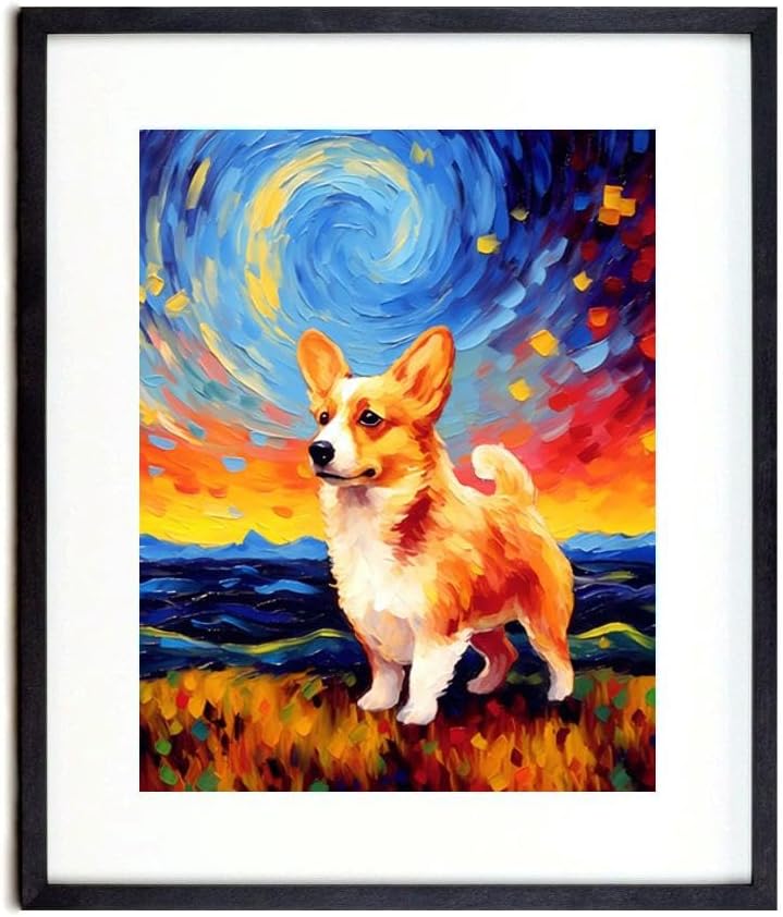 Bestbuddy Pet8X10 Unframed Starry Evening Corgi Dog Pet Family Animal Friend Peace Oil Painting Art Print Poster Wall Decor AP132