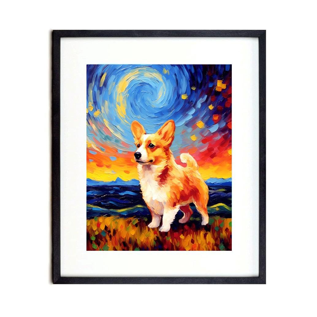 Bestbuddy Pet8X10 Unframed Starry Evening Corgi Dog Pet Family Animal Friend Peace Oil Painting Art Print Poster Wall Decor AP132