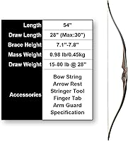 Vista 2 de Deerseeker Outdoor Archery 54" Traditional Bow Hunting Longbow with Bamboo Core Limbs Handmade Recurve Bow RH/LH for Targeting Practice Shooting