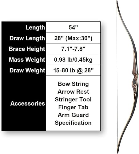 Miniatura 2 de Deerseeker Outdoor Archery 54" Traditional Bow Hunting Longbow with Bamboo Core Limbs Handmade Recurve Bow RH/LH for Targeting Practice Shooting