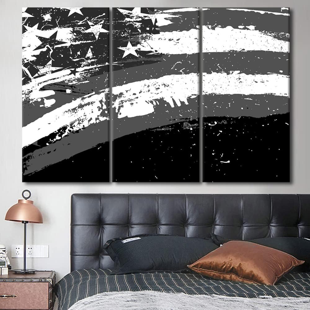TUMOVO American Flag Images Canvas Wall Art for Living Room Wall Decor Black and White 3 Pcs Framed Posters and Prints Bedroom Giclee Print Gallery Wrap Artwork Stretched Ready to Hang (60" Wx40 H) 60"Wx40"H Artwork-02